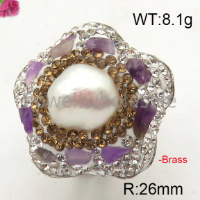 Brass Natural Baroque Freshwater Pearl Ring  F6R400287ahlv-L005