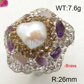 Brass Natural Baroque Freshwater Pearl Ring  F6R400289ahlv-L005
