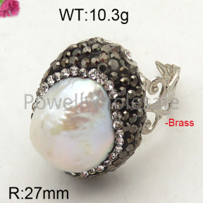 Brass Natural Baroque Freshwater Pearl Ring  F6R400297ahlv-L005