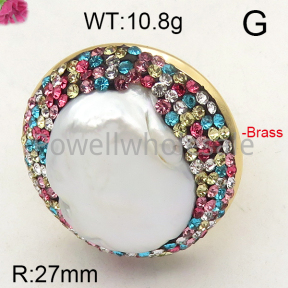 Brass Natural Baroque Freshwater Pearl Ring  F6R400301bhia-L005