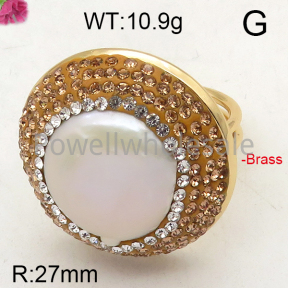 Brass Natural Baroque Freshwater Pearl Ring  F6R400302bhia-L005