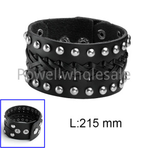 Woven PU alloy round nails single row Buckle bracelet  JUS810BR00201bvpl