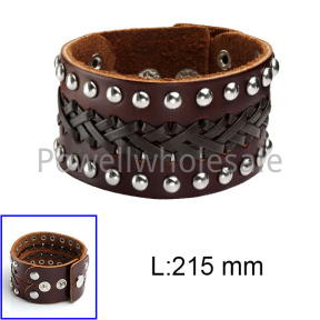 Woven PU alloy round nails single row Buckle bracelet  JUS810BR00202bvpl