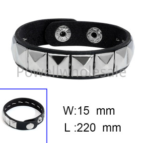 Flat square rivet snap PU leather bracelet  POBRSL1001aaha